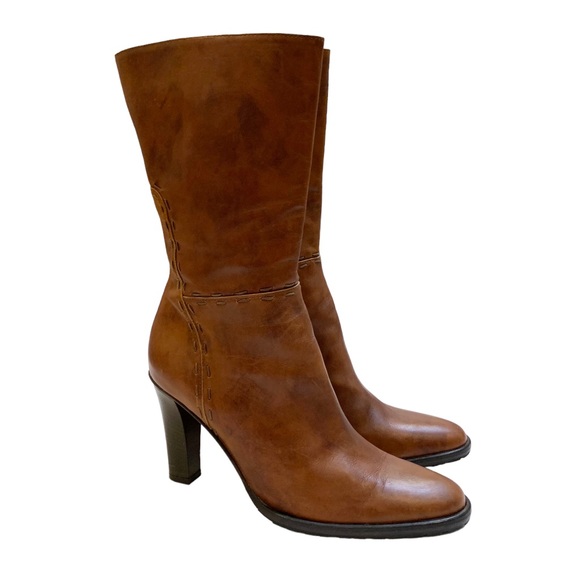 J. Crew Shoes - J. CREW | Brown Italian Patchwork Stitch Heeled Leather Mid Calf Boots | Size 8